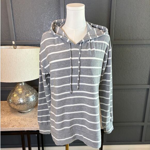 Chaser Women's Gray Striped Pullover Hoodie Casual Long Sleeve Size Small NWT - Picture 1 of 3